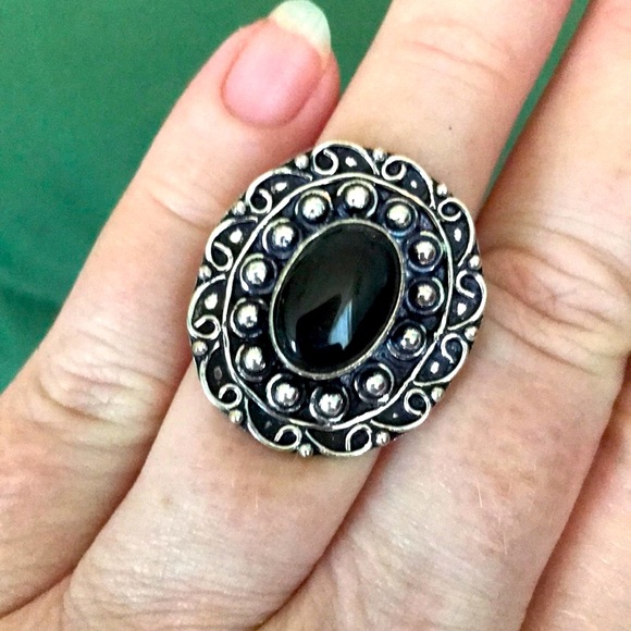 Jewelry - Large black onyx silver statement ring size 7 or 9